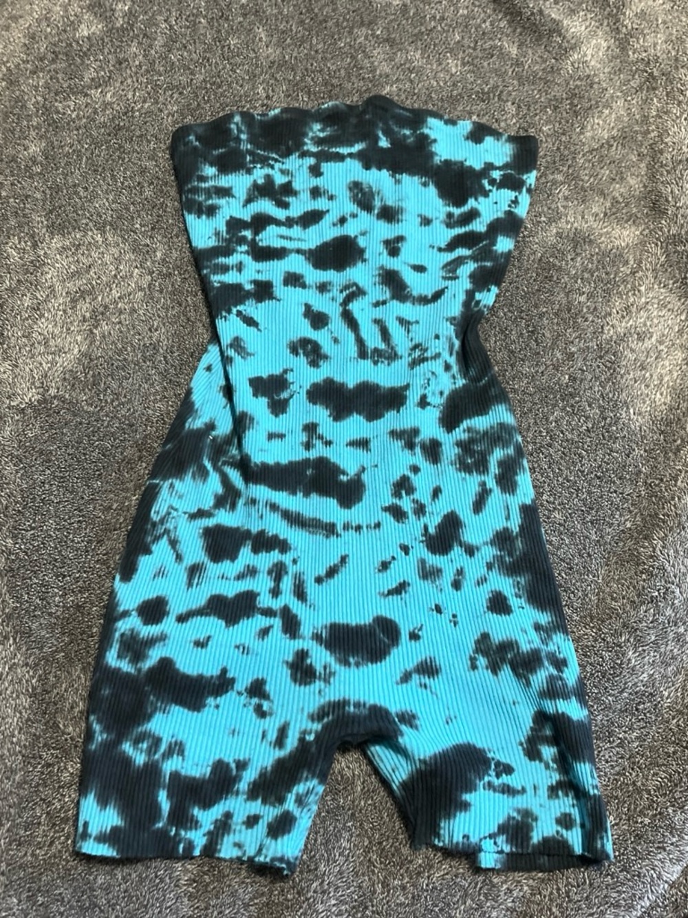 Fashion Nova Turquoise and Black Tie-Dye Strapless Romper